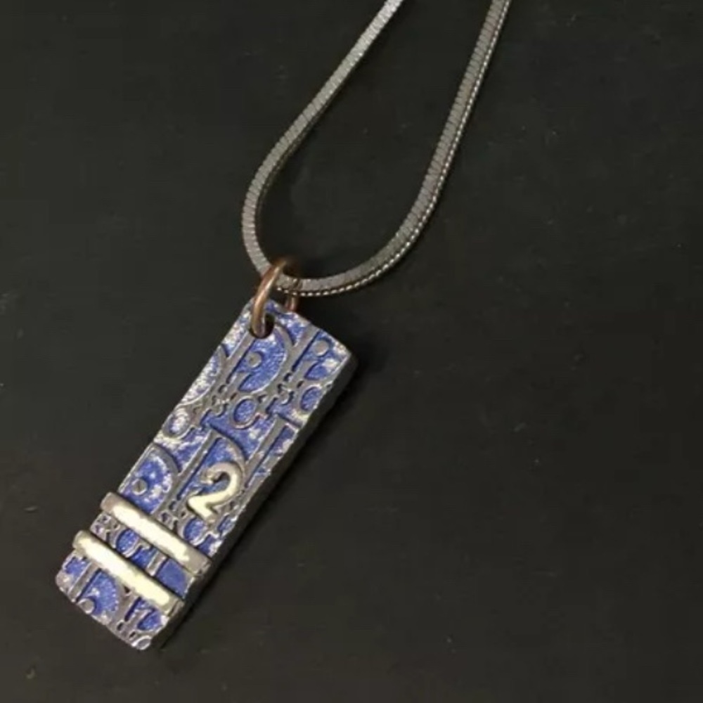 Authentic Christian Dior Trotter Oblique Silver Tone Pendant Necklace - Picture 2 of 9
